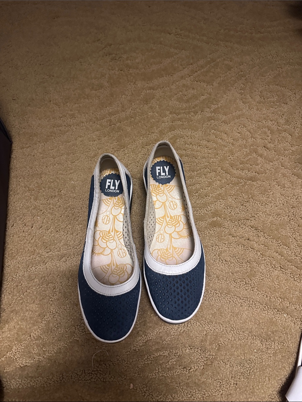 Fly London Women's Navy & White Slip-On Wedge